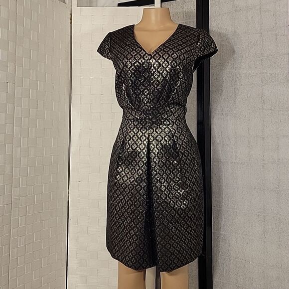 DANIEL CREMIEUX SLEEVELESS METALLIC EMBROIDERY EMBELLISHMENTS COCKTAIL DRESS - Picture 12 of 13